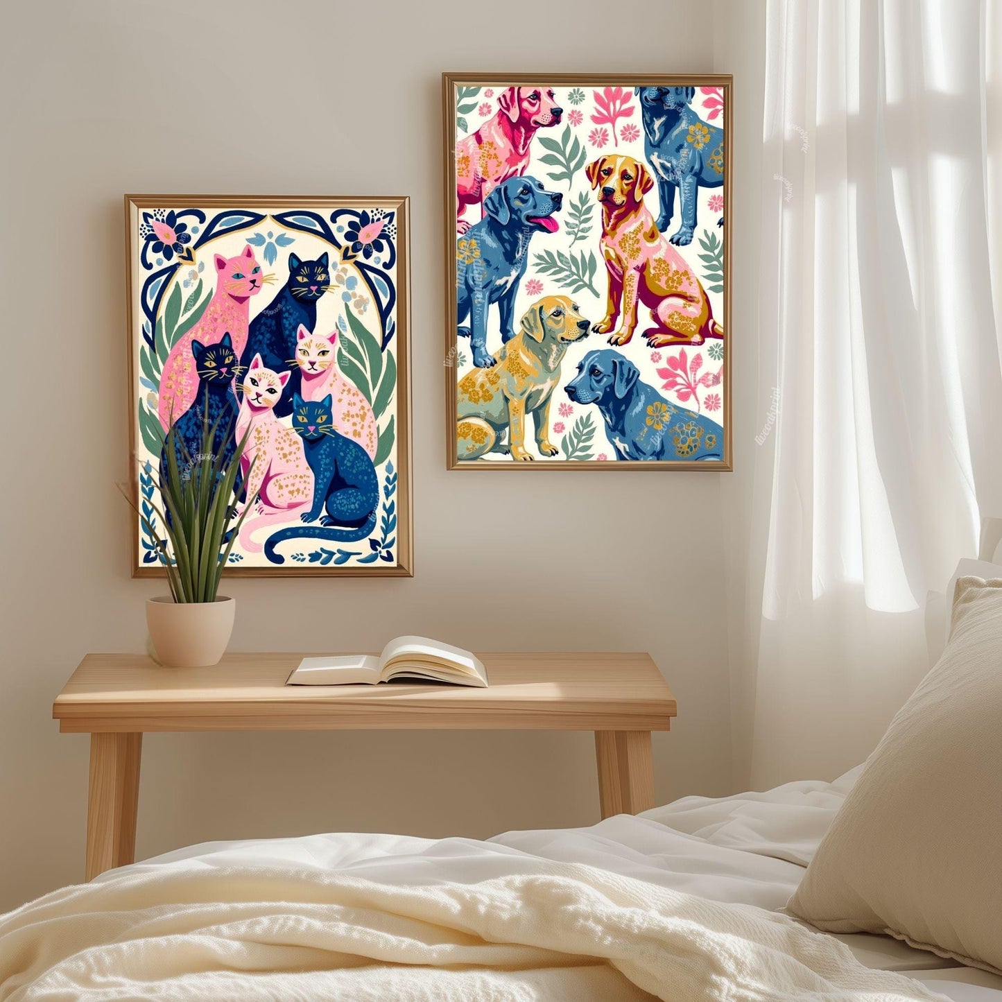 Yellow Lab Art Print | Labrador Retriever Wall Art | Whimsical Dog Print | Pink & Blue Lab Poster | Gift for Dog Lovers | Framed or Unframed