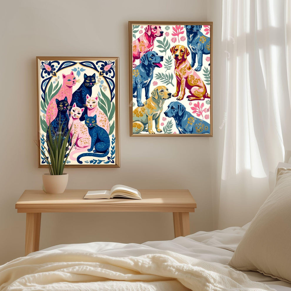 Yellow Lab Art Print | Labrador Retriever Wall Art | Whimsical Dog Print | Pink & Blue Lab Poster | Gift for Dog Lovers | Framed or Unframed