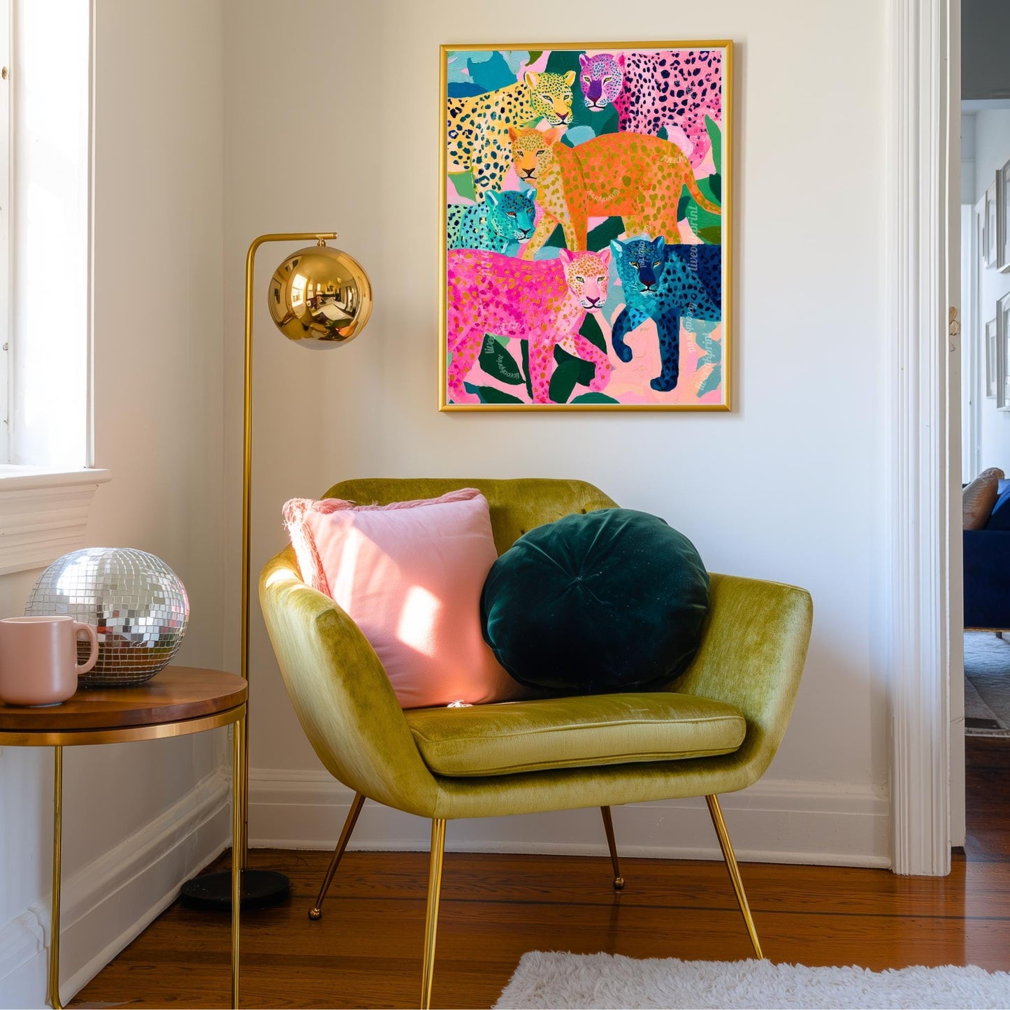 Colorful Leopard Art Print | Whimsical Jungle Wall Art | Pink & Blue Leopard Poster | Modern Maximalist Animal Decor | Framed or Unframed