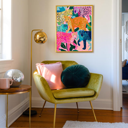 Colorful Leopard Art Print | Whimsical Jungle Wall Art | Pink & Blue Leopard Poster | Modern Maximalist Animal Decor | Framed or Unframed