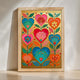Gold Boho Scandi Hearts Print – Colorful Scandinavian Folk Art Wall Decor