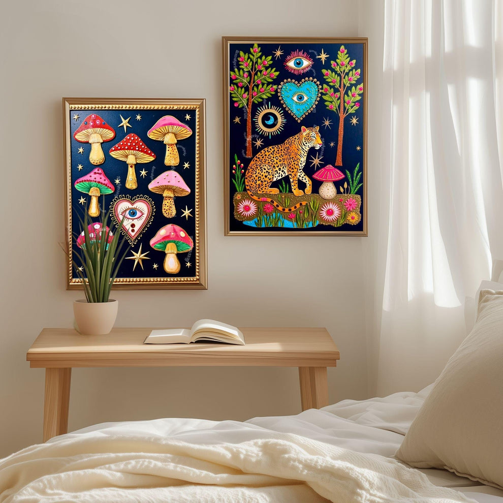 Enchanted Leopard Wall Art - Maximalist Surreal Decor For Living Room or Bedroom Boho