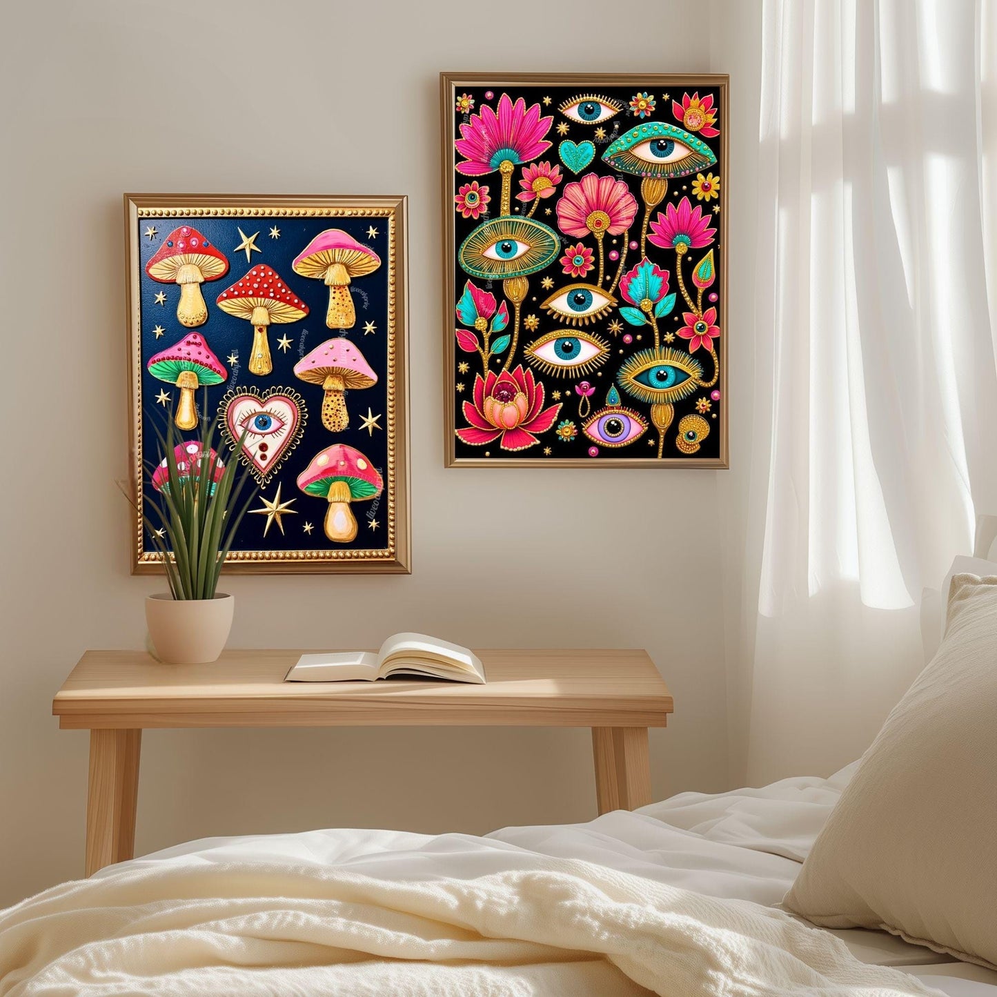 Magical Forest Wall Art - Surreal Eye Maximalist Decor For Bedroom or Boho Living Room