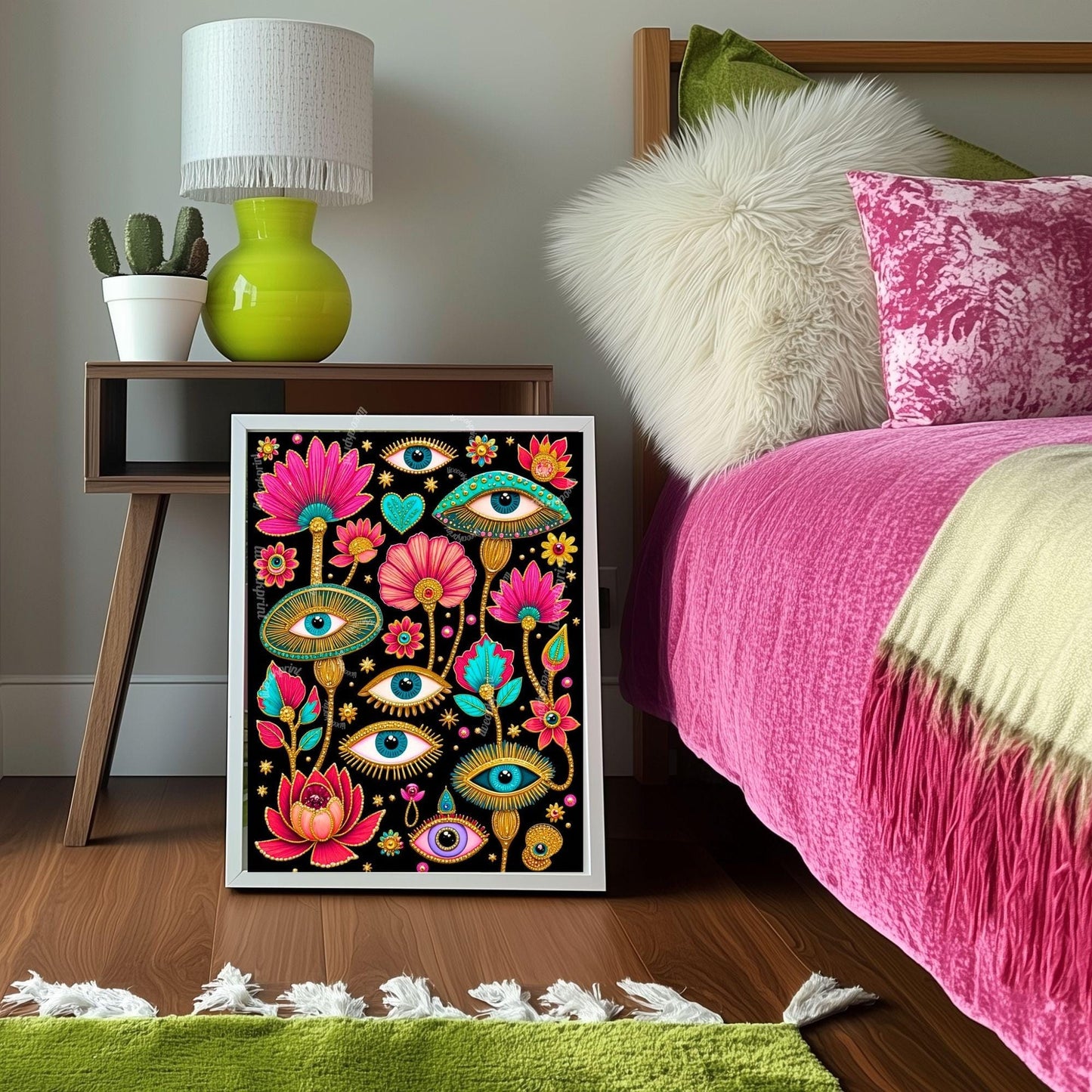 Magical Forest Wall Art - Surreal Eye Maximalist Decor For Bedroom or Boho Living Room