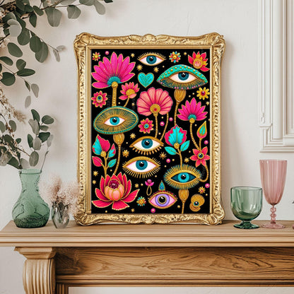 Magical Forest Wall Art - Surreal Eye Maximalist Decor For Bedroom or Boho Living Room