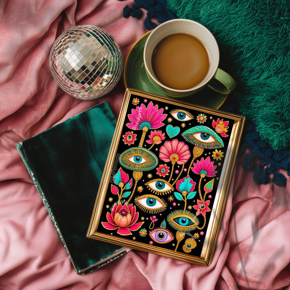 Magical Forest Wall Art - Surreal Eye Maximalist Decor For Bedroom or Boho Living Room