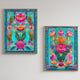 Set of Two Turquoise Mexican Cactus Wall Art – Folk-Style Desert Print Colorful Pink & Blue Maximalist Décor for Southwestern Boho Homes