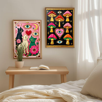 Surreal Mushrooms Wall Art - Psychedelic Maximalist Decor For Bedroom or Boho Living Room