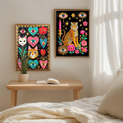 Witchy Cats and Sacred Hearts Art Print