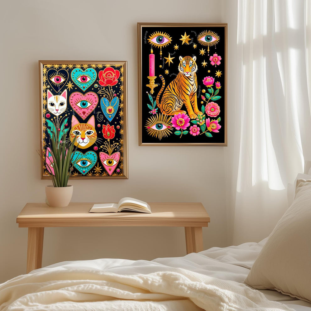 Witchy Cats and Sacred Hearts Art Print