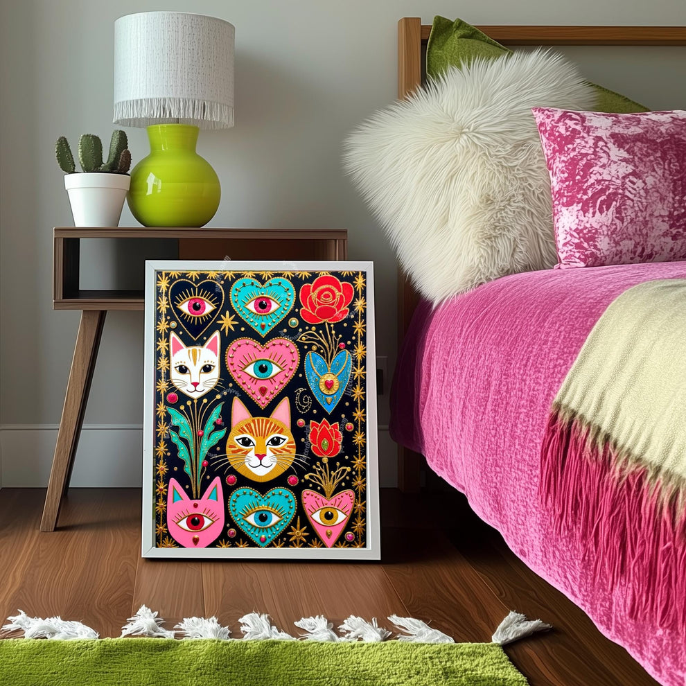 Witchy Cats and Sacred Hearts Art Print