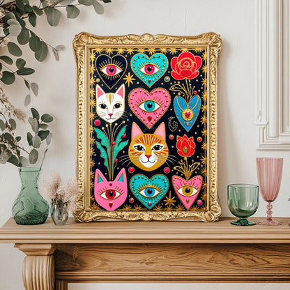 Witchy Cats and Sacred Hearts Art Print