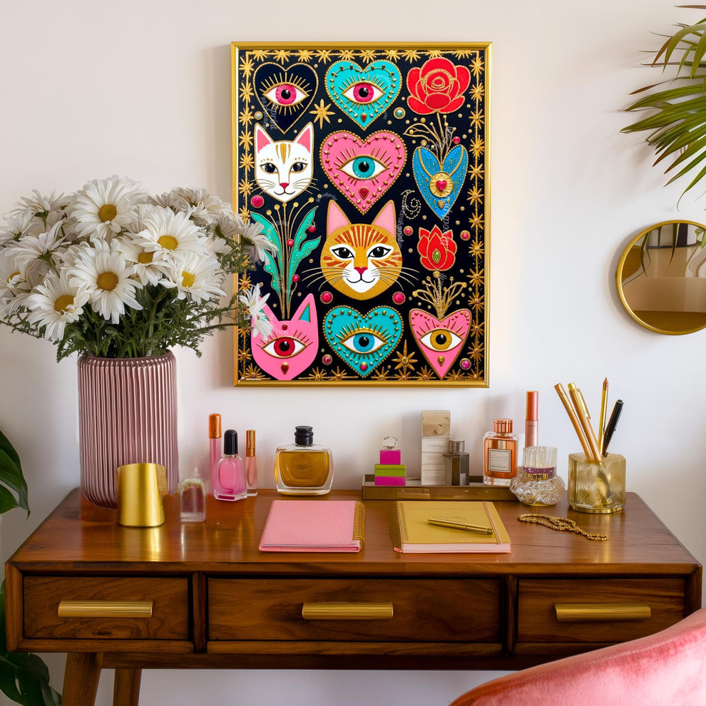 Witchy Cats and Sacred Hearts Art Print