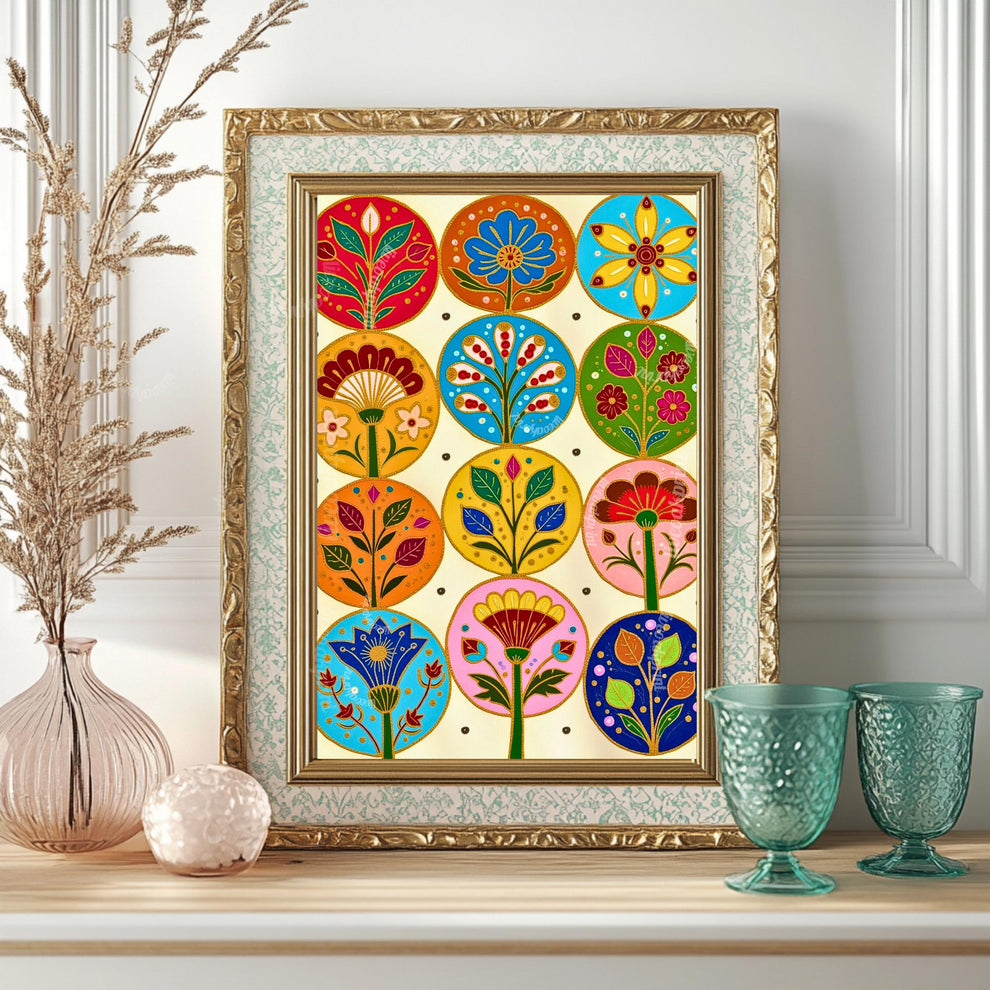 Cozy Forest Folk Wall Art - Colorful Boho Floral Decor For Bedroom Scandi Wall Decor Nordic Wall Art