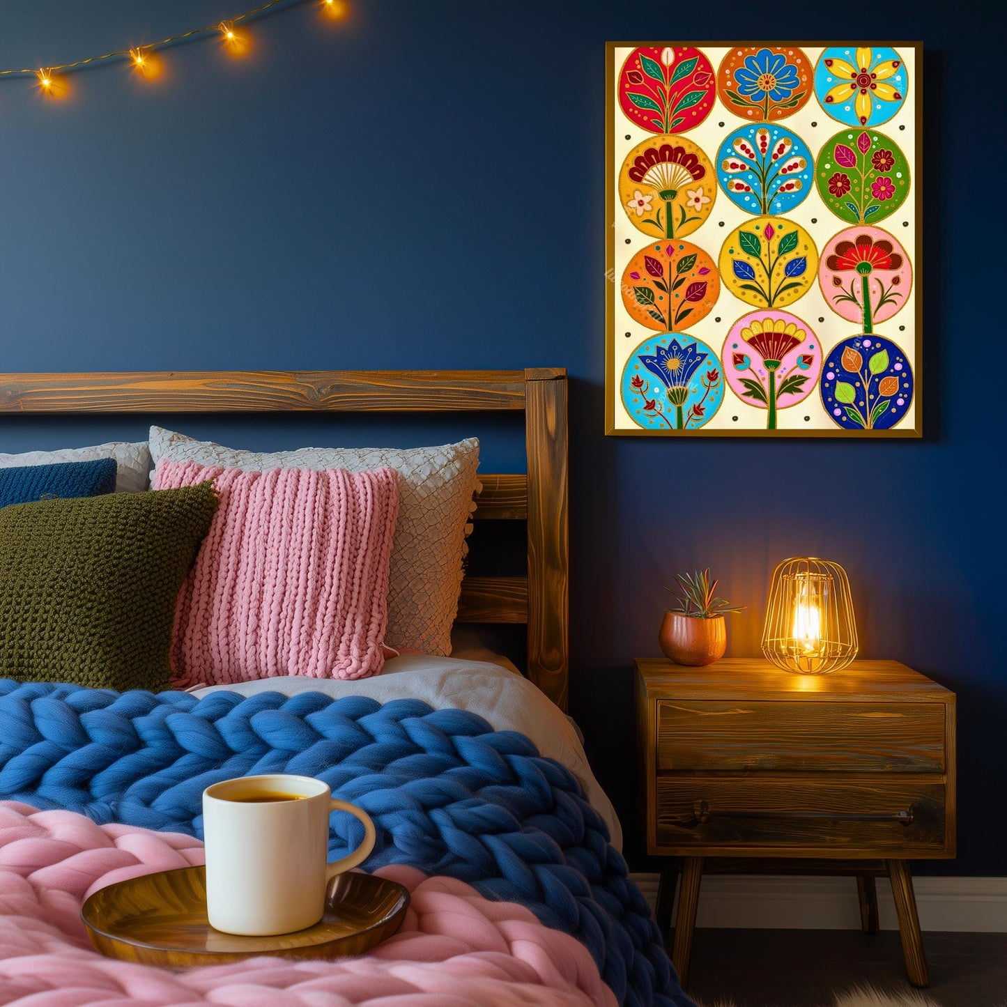 Cozy Forest Folk Wall Art - Colorful Boho Floral Decor For Bedroom Scandi Wall Decor Nordic Wall Art