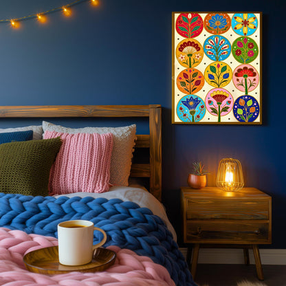 Cozy Forest Folk Wall Art - Colorful Boho Floral Decor For Bedroom Scandi Wall Decor Nordic Wall Art