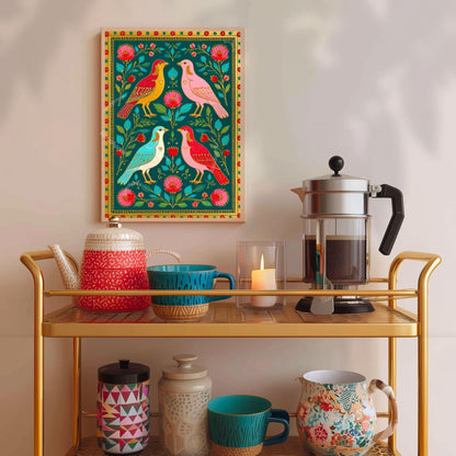 Scandi Boho Bird Print – Modern Folk Art for Cozy Homes Bird Folk Print For Kitchen Nordic Wall Decor