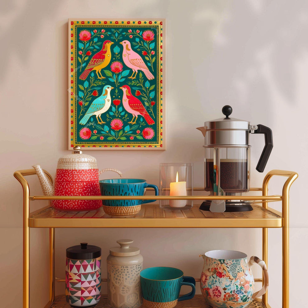 Scandi Boho Bird Print – Modern Folk Art for Cozy Homes Bird Folk Print For Kitchen Nordic Wall Decor