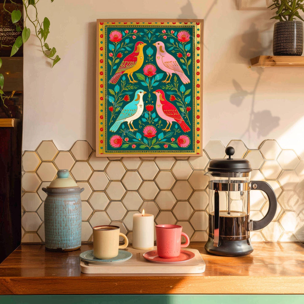 Scandi Boho Bird Print – Modern Folk Art for Cozy Homes Bird Folk Print For Kitchen Nordic Wall Decor