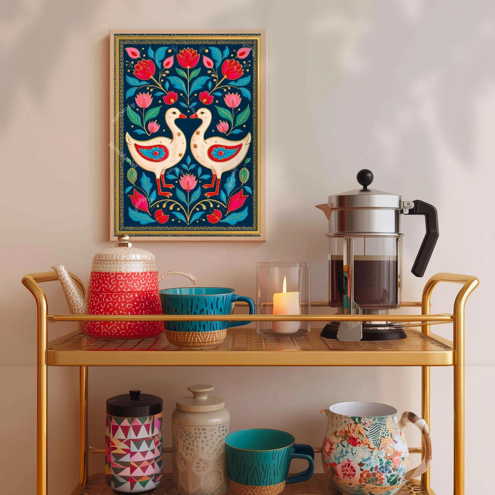 Scandinavian Goose Prink – Boho Scandy Wall Decor Nordic Wall Art Woodland Creature Nursery Print Navy Gooses Wall Decor Modern Folk