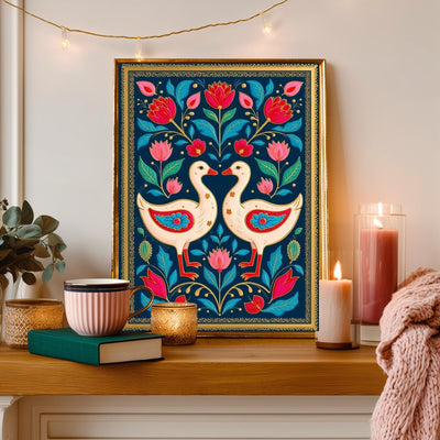 Scandinavian Goose Prink – Boho Scandy Wall Decor Nordic Wall Art Woodland Creature Nursery Print Navy Gooses Wall Decor Modern Folk