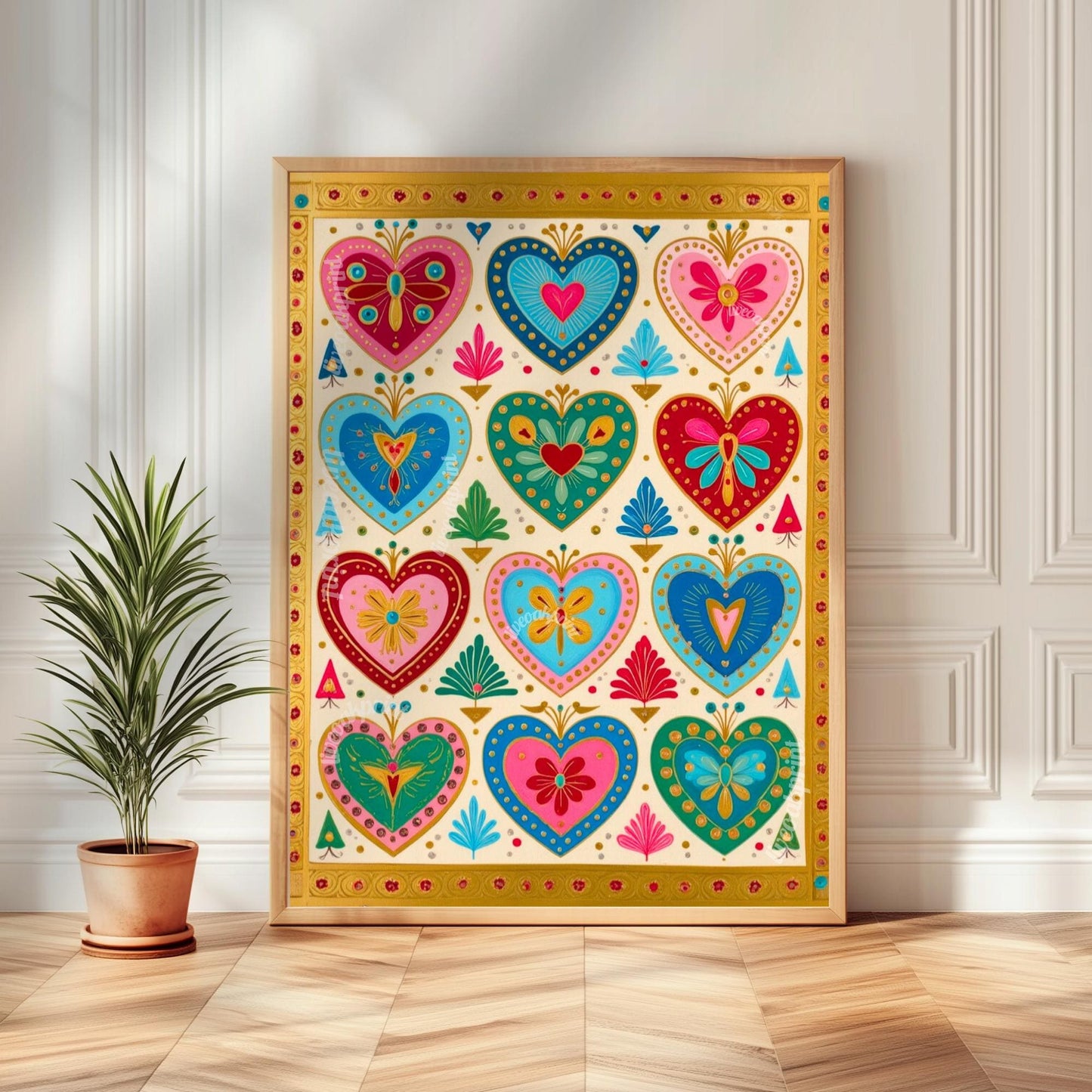 Scandi Boho Wall Art Set - Set of 3 Scandinavian Art Prints Nordic Wall Art Set of Three Hygge Bedroom Decor, Nordic Folk Heart, Rabbit Art