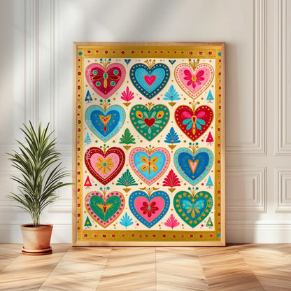 Scandi Boho Wall Art Set - Set of 3 Scandinavian Art Prints Nordic Wall Art Set of Three Hygge Bedroom Decor, Nordic Folk Heart, Rabbit Art