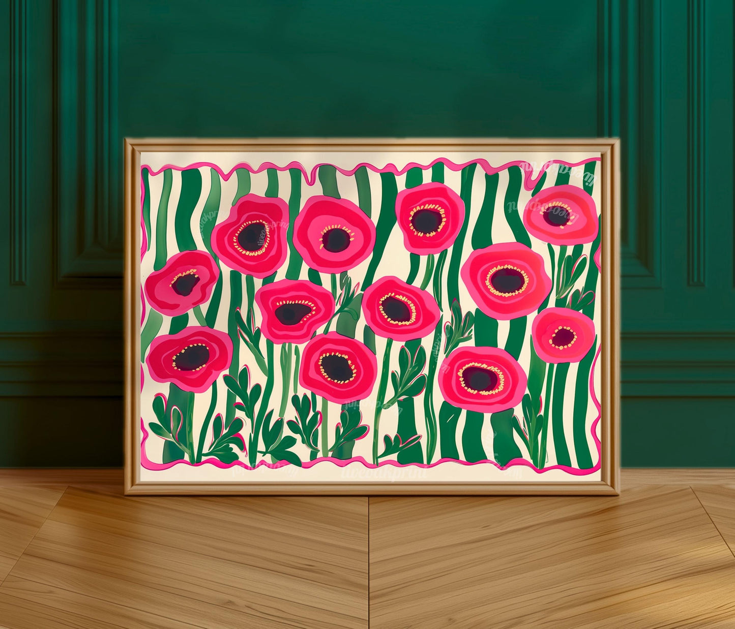 Red Poppies Horizontal Wall Art : Floral Landscape Print Over The Couch or Bedroom Art