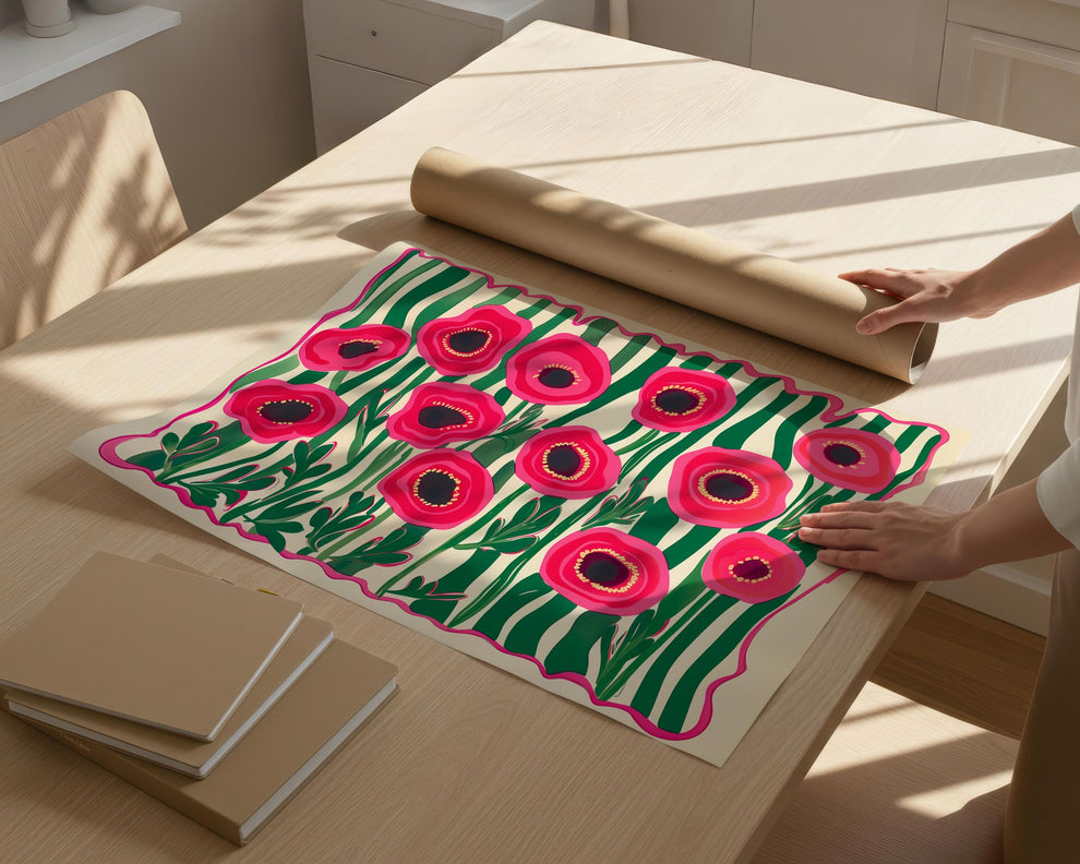 Red Poppies Horizontal Wall Art : Floral Landscape Print Over The Couch or Bedroom Art