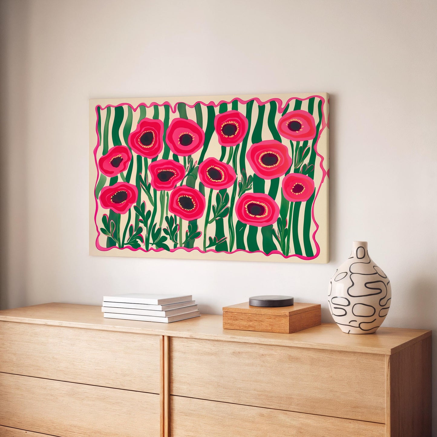 Red Poppies Horizontal Wall Art : Floral Landscape Print Over The Couch or Bedroom Art