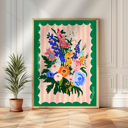 Set of Three Pink and Green Floral Art Prints : Triptych Wall Art Set Boho Dopamine Decor