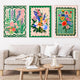 Set of Three Pink and Green Floral Art Prints : Triptych Wall Art Set Boho Dopamine Decor