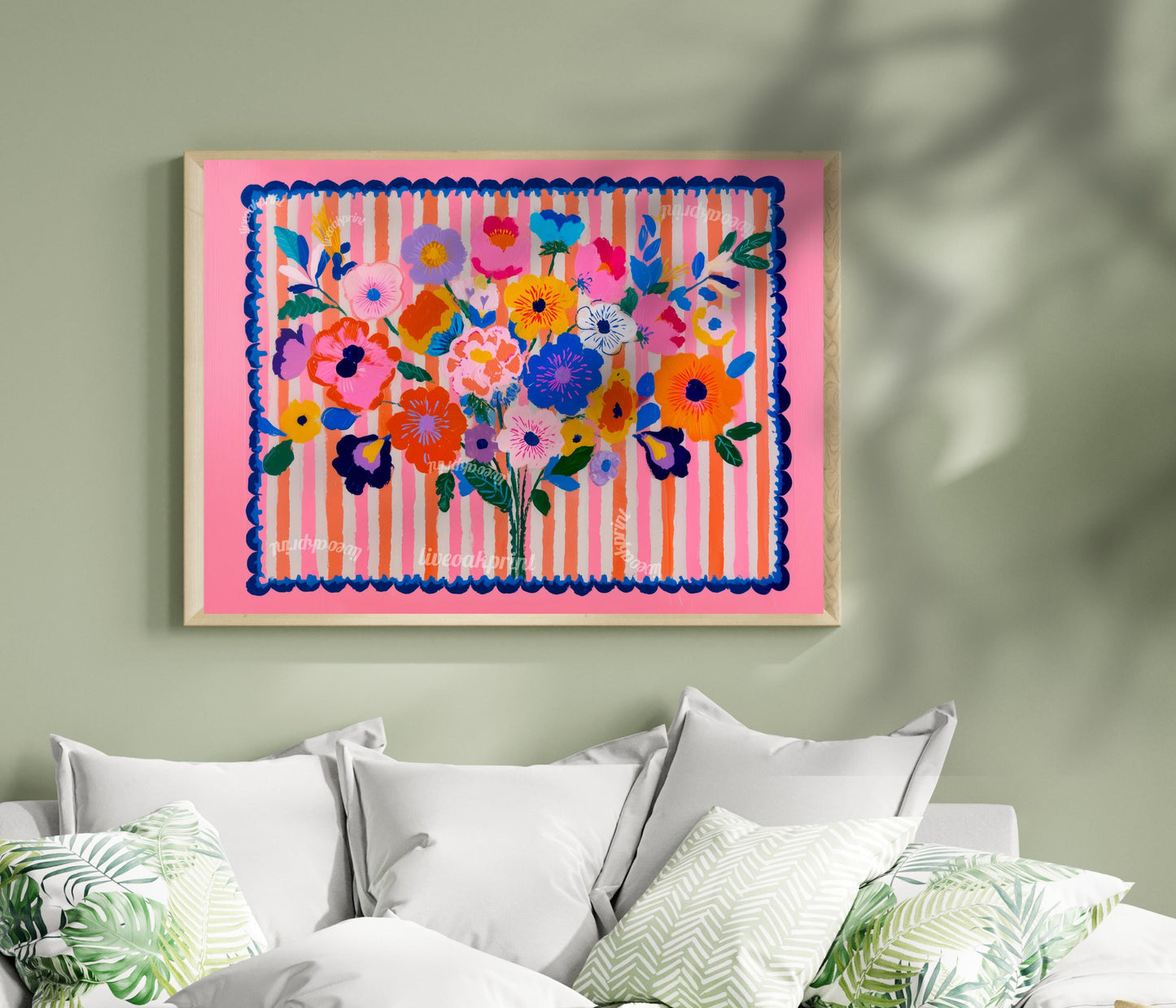 Pink Maximalist Floral Wall Art: Horizontal Wall Decor Over Bed Art or Over Couch Print