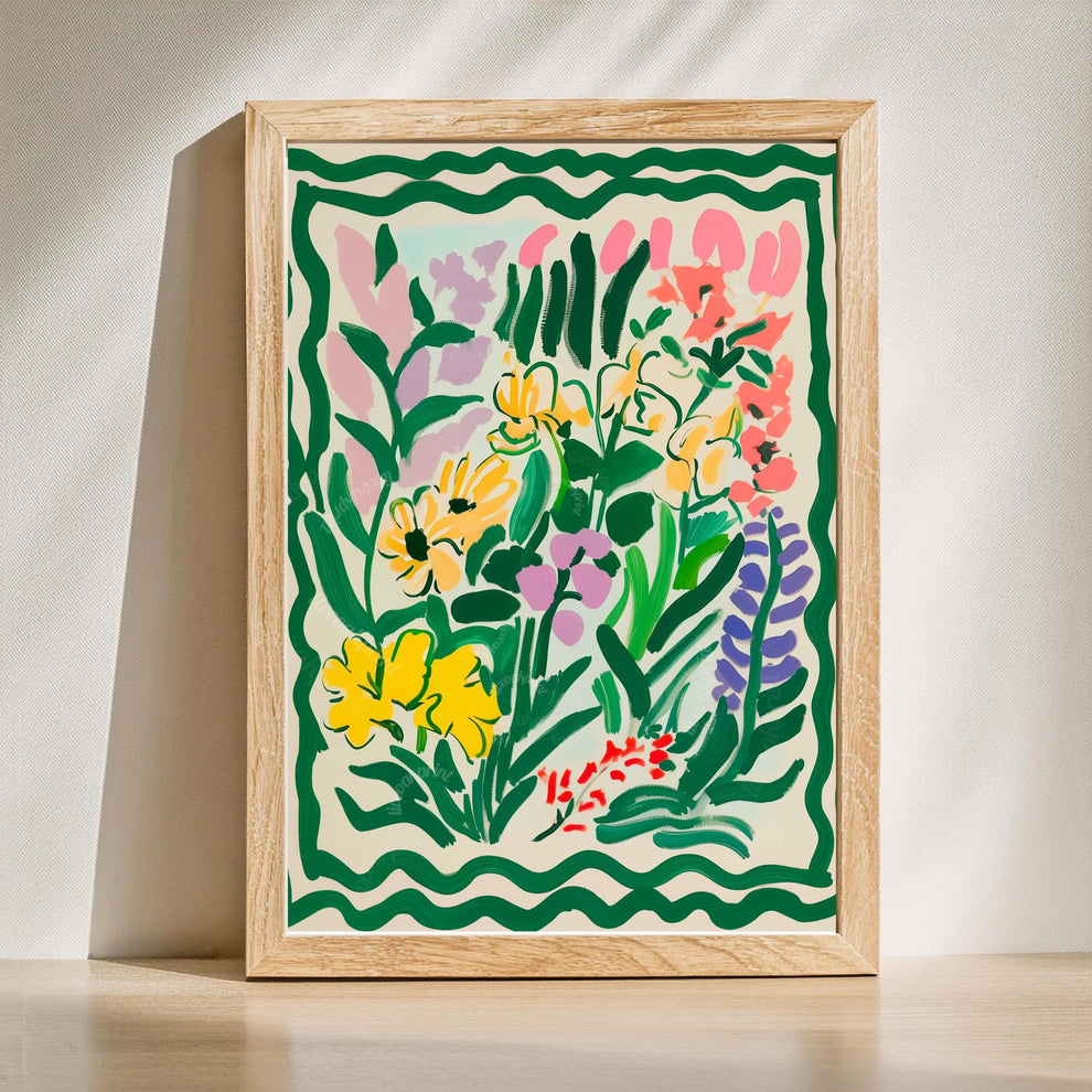 Green Botanical Wall Art Set of 2 – Floral Prints Living Room Boho Colorful Two Print Set