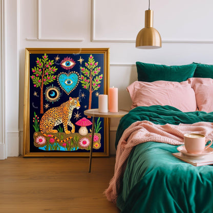 Enchanted Leopard Wall Art - Maximalist Surreal Decor For Living Room or Bedroom Boho