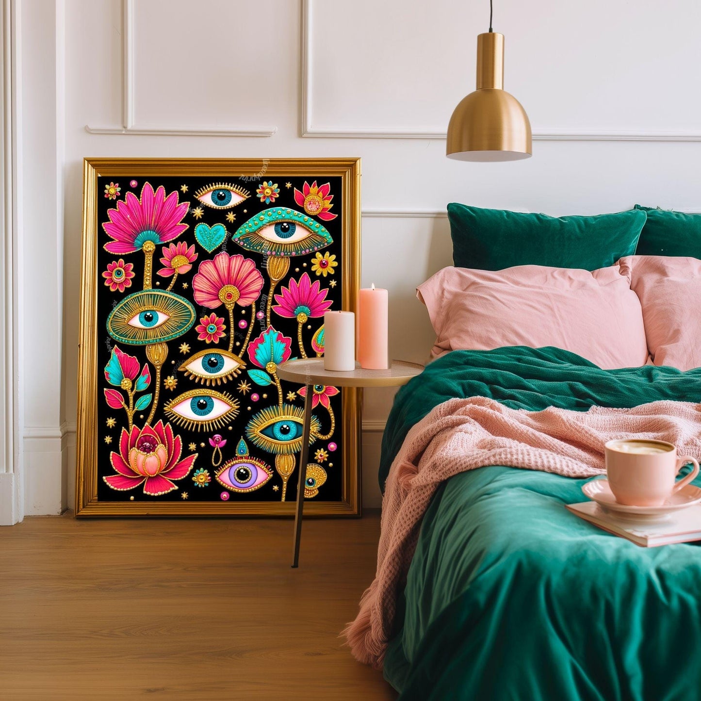 Magical Forest Wall Art - Surreal Eye Maximalist Decor For Bedroom or Boho Living Room