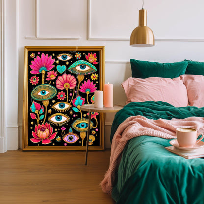 Magical Forest Wall Art - Surreal Eye Maximalist Decor For Bedroom or Boho Living Room