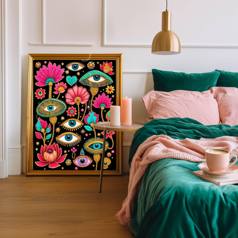 Magical Forest Wall Art - Surreal Eye Maximalist Decor For Bedroom or Boho Living Room