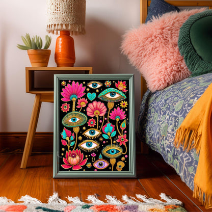 Magical Forest Wall Art - Surreal Eye Maximalist Decor For Bedroom or Boho Living Room