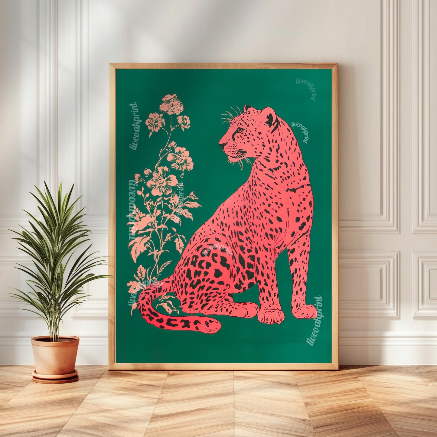 Bold Leopard Set Of Three Art Prints: Pink and Green Maximalist Art Trio Set of Prints