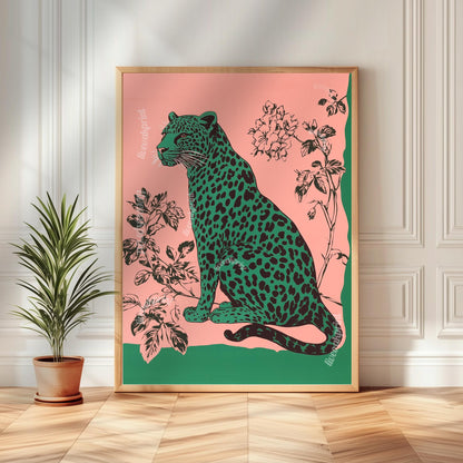 Bold Leopard Set Of Three Art Prints: Pink and Green Maximalist Art Trio Set of Prints