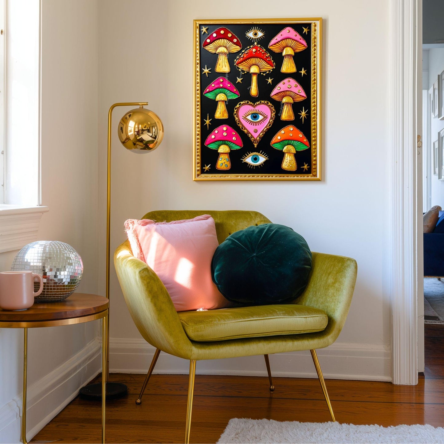 Surreal Mushrooms Wall Art - Psychedelic Maximalist Decor For Bedroom or Boho Living Room