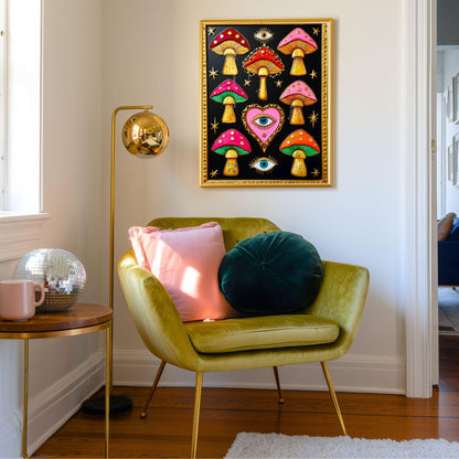 Surreal Mushrooms Wall Art - Psychedelic Maximalist Decor For Bedroom or Boho Living Room