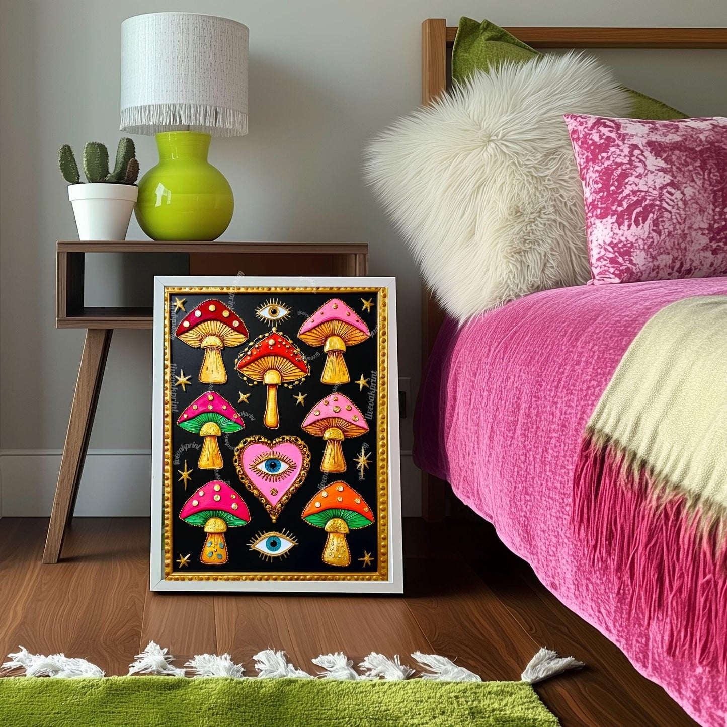 Surreal Mushrooms Wall Art - Psychedelic Maximalist Decor For Bedroom or Boho Living Room
