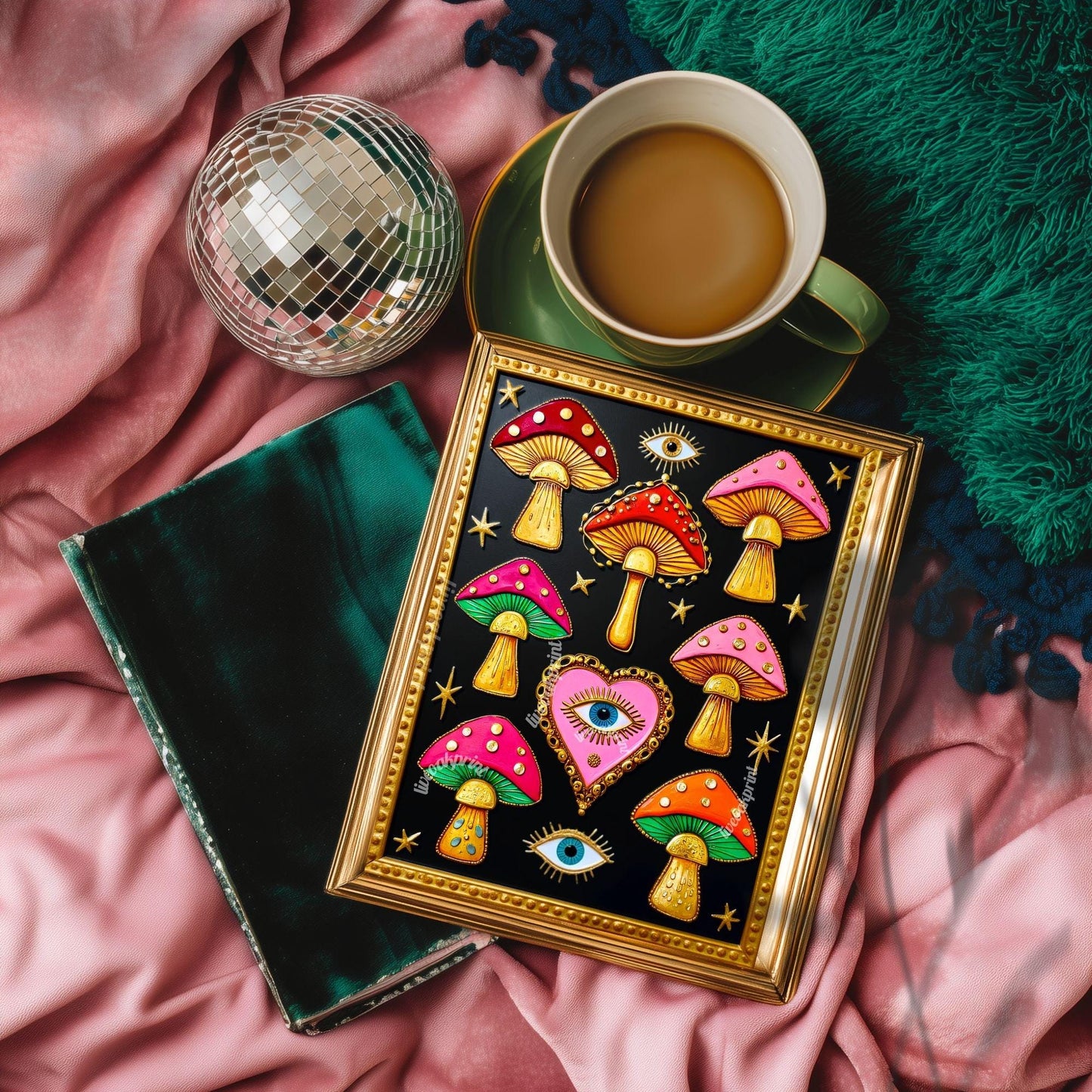 Surreal Mushrooms Wall Art - Psychedelic Maximalist Decor For Bedroom or Boho Living Room