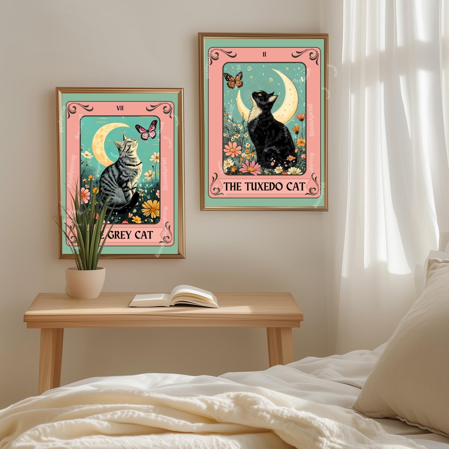 Gray Cat Tarot Card – Gray Cat Wall Decor Witchy Botanical Cat Poster Boho Cat Lover Gift Gray Cat Gift