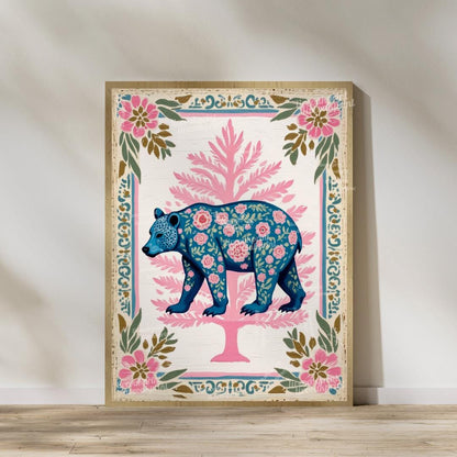 Modern Boho Bears Two Art Print Set - Bear Wall Art for Cabin or Rental Canvas Unframed or Framed