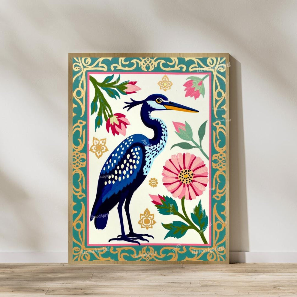 Cranes Wall Art Two Art Print Set - Blue Heron Wall Art Set of Two Canvas Framed or Unframed Boho Modern Japandi Prints