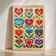Folk Art Heart Wall Print – Colorful Scandi Artwork, Boho Gold Wall Art for Bedroom or Gallery Wall, Whimsical Romantic Decor