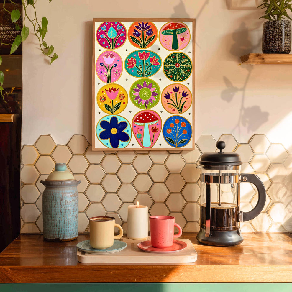 Cozy Forest Folk Wall Art - Colorful Boho Floral Decor For Bedroom Scandi Wall Decor Nordic Wall Art
